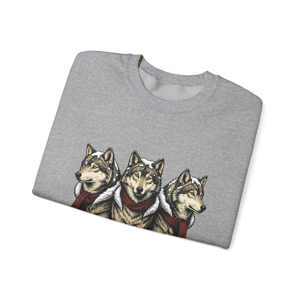 Wolf Trio Sweatshirt Christmas Animal Gift Women Hand Drawn Sweatshirt Pack Sweatshirt Xmas Fan Illustrated Sweatshirt Creature Graphic Vintage Scarf Sweatshirt