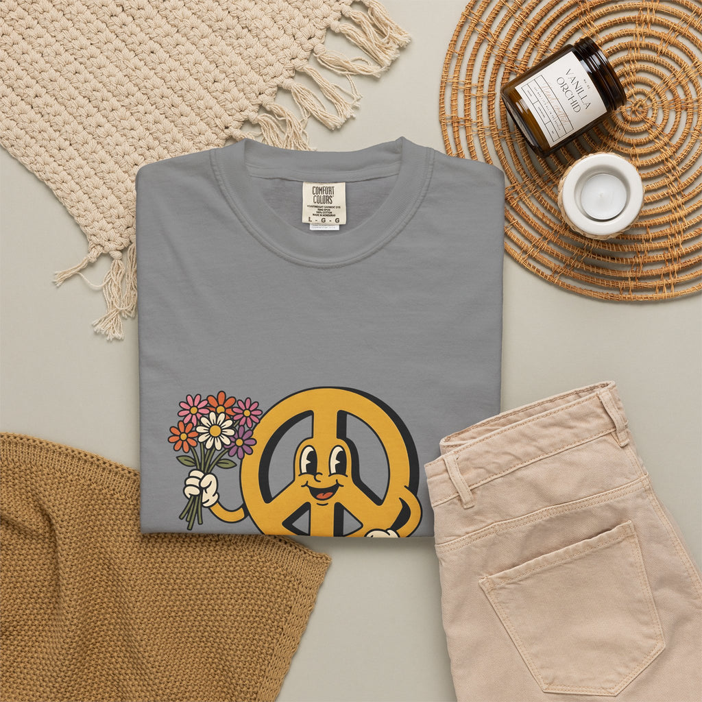 Peace Symbol Mascot T-Shirt Dog Festival Gift Women Animated T-Shirt Peace Sign T-Shirt Dog Fan Cartoon T-Shirt Rave Graphic Classic French Bulldog