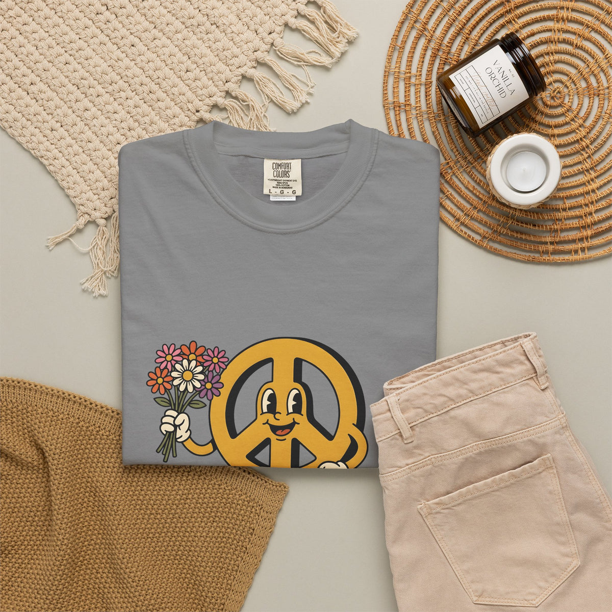 Peace Symbol Mascot T-Shirt Dog Festival Gift Women Animated T-Shirt Peace Sign T-Shirt Dog Fan Cartoon T-Shirt Rave Graphic Classic French Bulldog