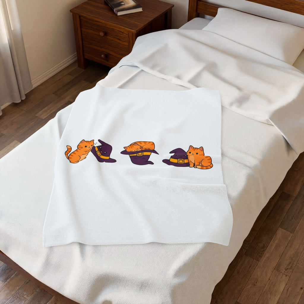 Ginger Cat Blanket Halloween Pet Gift Women Cute Blanket Kitty Blanket Horror Fan Cat Kawaii Blanket Animal Graphic Comic Magic Hat Blanket