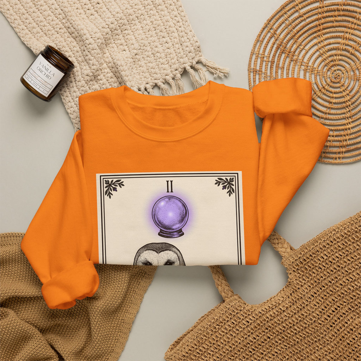 Barn Owl Sweatshirt Boho Chic Magic Gift Women Oracle Sweatshirt Owl Sweatshirt Bohemian Fan Mystic Sweatshirt Magical Graphic Hand Drawn Glass Sphere Sweatshirt