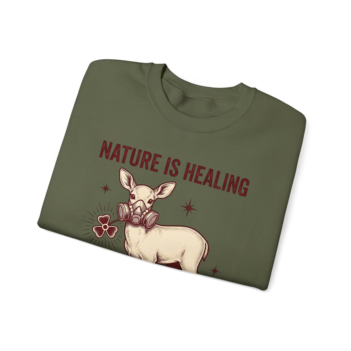 Buck Gas Mask Sweatshirt Nature Fauna Gift Women Antique Sweatshirt Gas Mask Sweatshirt Wildlife Enthusiast Vintage Sweatshirt Animal Graphic Ink Drawing Four