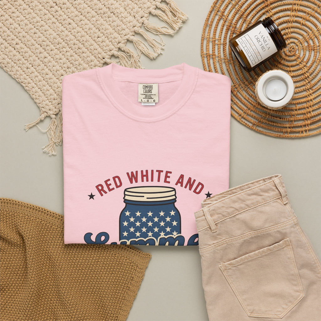 American Mason Jar T-Shirt 4th Of July Summer Decor Gift Women Farmhouse T-Shirt Mason Jar T-Shirt Patriotic Fan Rustic T-Shirt Summer Design