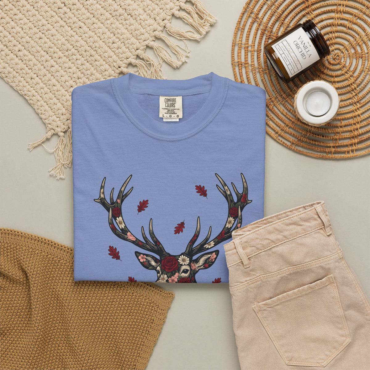 Flower Stag T-Shirt St. Valentine's Day Wildlife Gift Women Rustic T-Shirt Deer T-Shirt Valentine Fan Vintage T-Shirt Animal Graphic Retro Garden