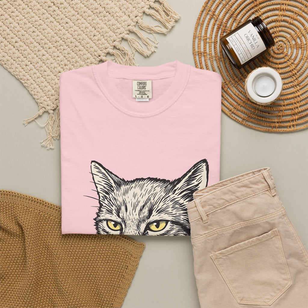 Cat Face T-Shirt Cat Jokes Gift Women Sketch T-Shirt Kitten T-Shirt Feline Fan Drawing Graphic Retro Chewing Gum T-Shirt