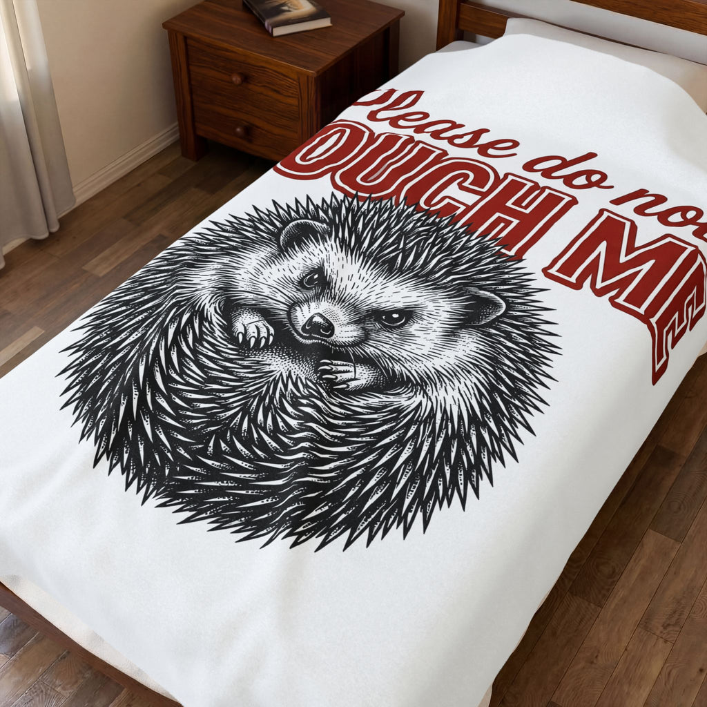 Hedgehog Art Blanket Funny Wildlife Gift Women Retro Blanket Porcupine Blanket Humor Fan Vintage Blanket Animal Graphic Doodle Critter Blanket