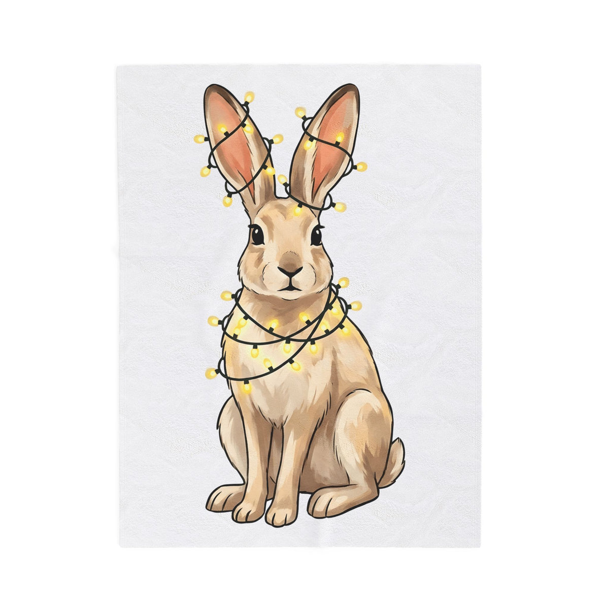 Bunny Blanket Animals Holiday Gift Women Cute Blanket Rabbit Blanket Pet Fan Cute Blanket Christmas Graphic Hand Drawn String Lights Blanket