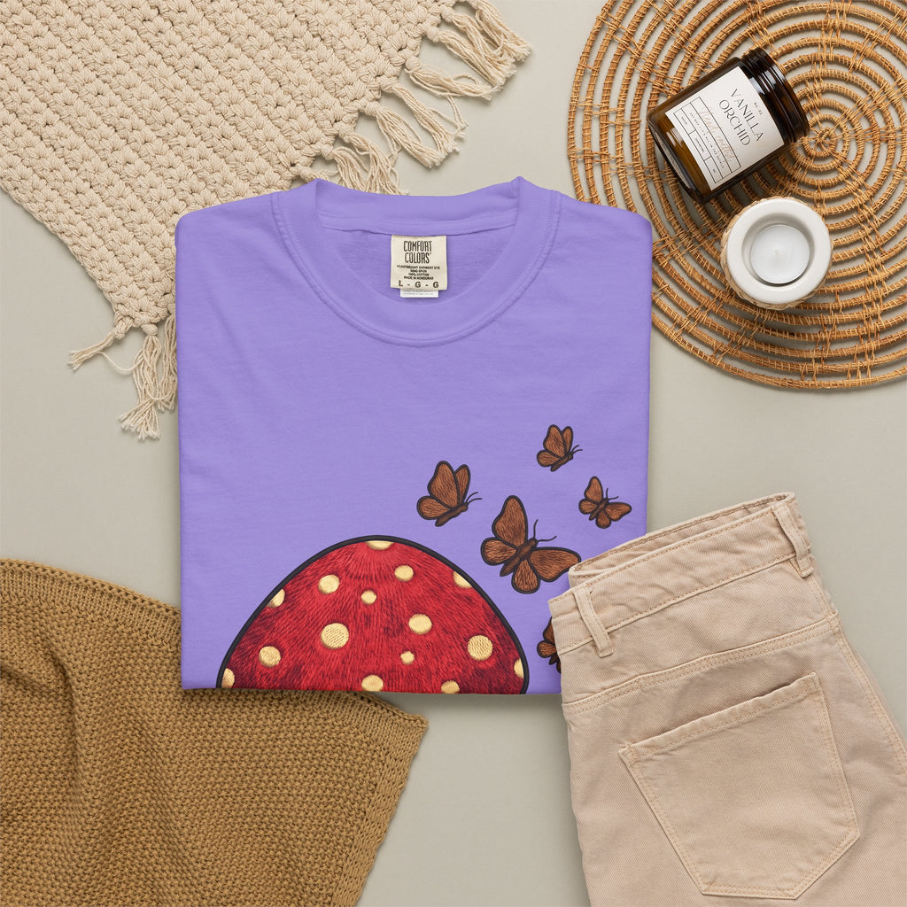 Shroom T-Shirt Boho Chic Environment Gift Women Applique T-Shirt Mushroom T-Shirt Hippie Fan Embroidered T-Shirt Eco Graphic Old-Fashioned