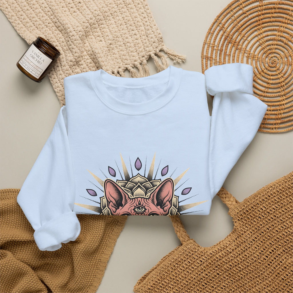 Sphynx Pet Sweatshirt Cat Meditation Gift Women Tribal Sweatshirt Hairless Cat Sweatshirt Cat Fan Tribalism Sweatshirt Mindfulness Graphic Etched Circle Design