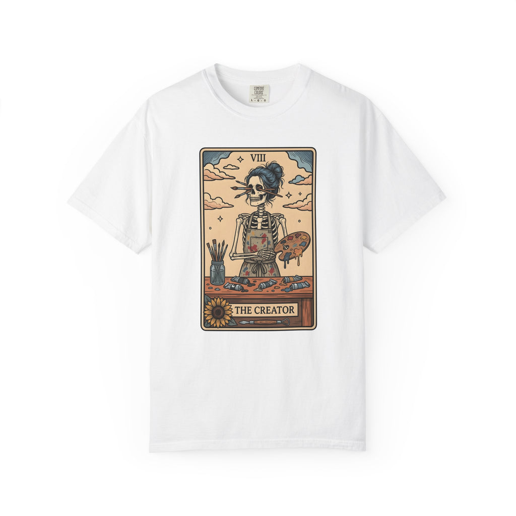 Skeleton Artist T-Shirt Artist Gothic Gift Women Tarot Card T-Shirt Skeleton T-Shirt Art Enthusiast Occult Graphic T-Shirt Vintage Sunflower T-Shirt