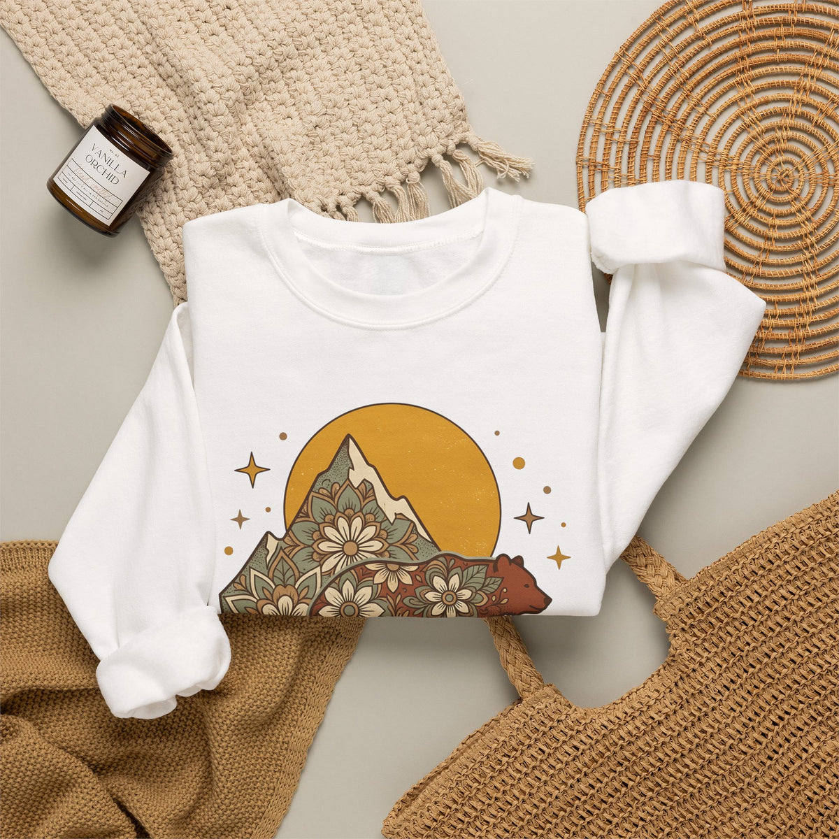 Flower Bear Sweatshirt Boho Chic Outdoors Gift Women Hippie Sweatshirt Teddy Bear Sweatshirt Bohemian Fan Psychedelic Sweatshirt Nature Graphic Retro Hill