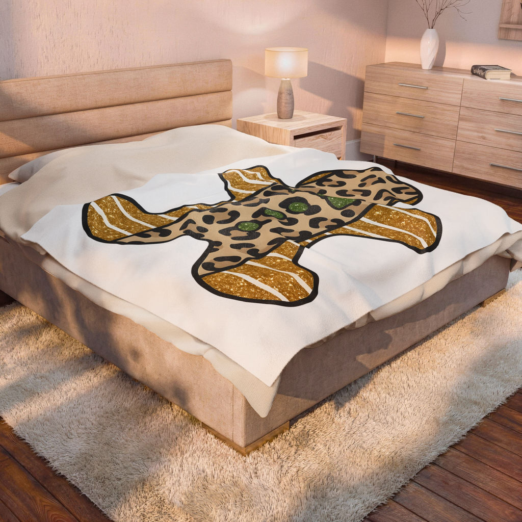 Spotted Gingerbread Animal Xmas Gift Shimmer Gingerbread Man Leopard Fan Glitter Holiday Blanket