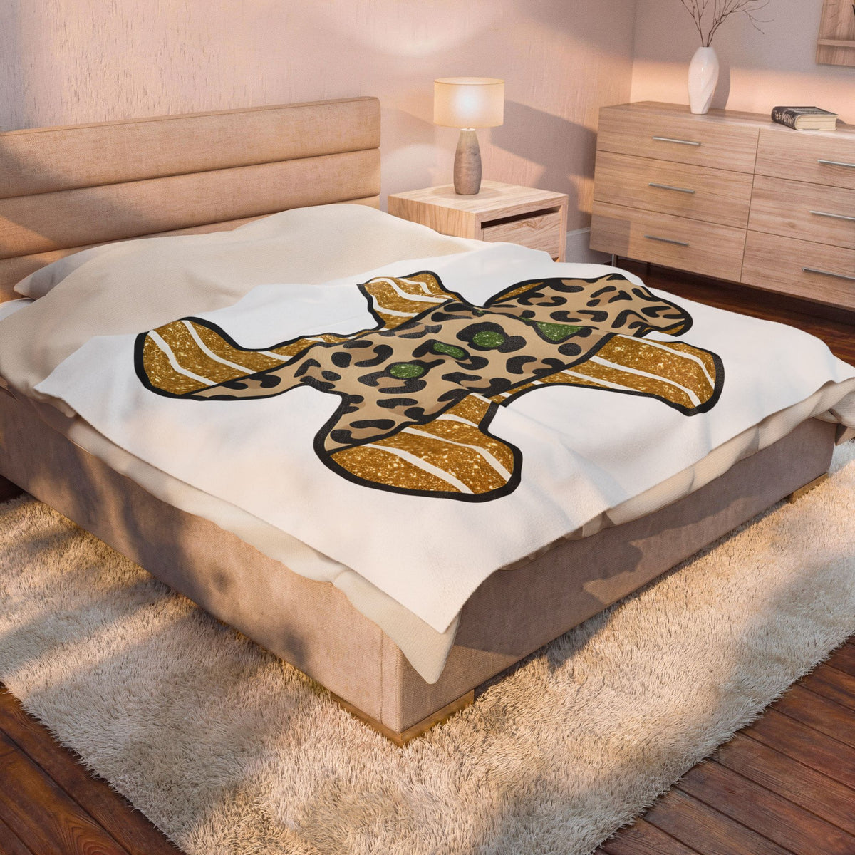 Spotted Gingerbread Animal Xmas Gift Shimmer Gingerbread Man Leopard Fan Glitter Holiday Blanket
