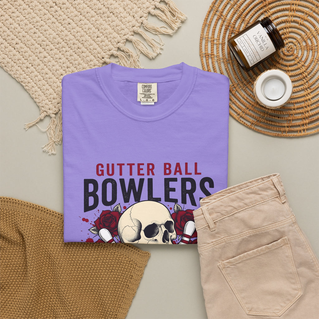 Skull Bowling Pins T-Shirt Bowling Humor Gift Women Tattoo T-Shirt Bowling Pin T-Shirt Bowling Fan Traditional T-Shirt Funny Graphic Vintage Roses