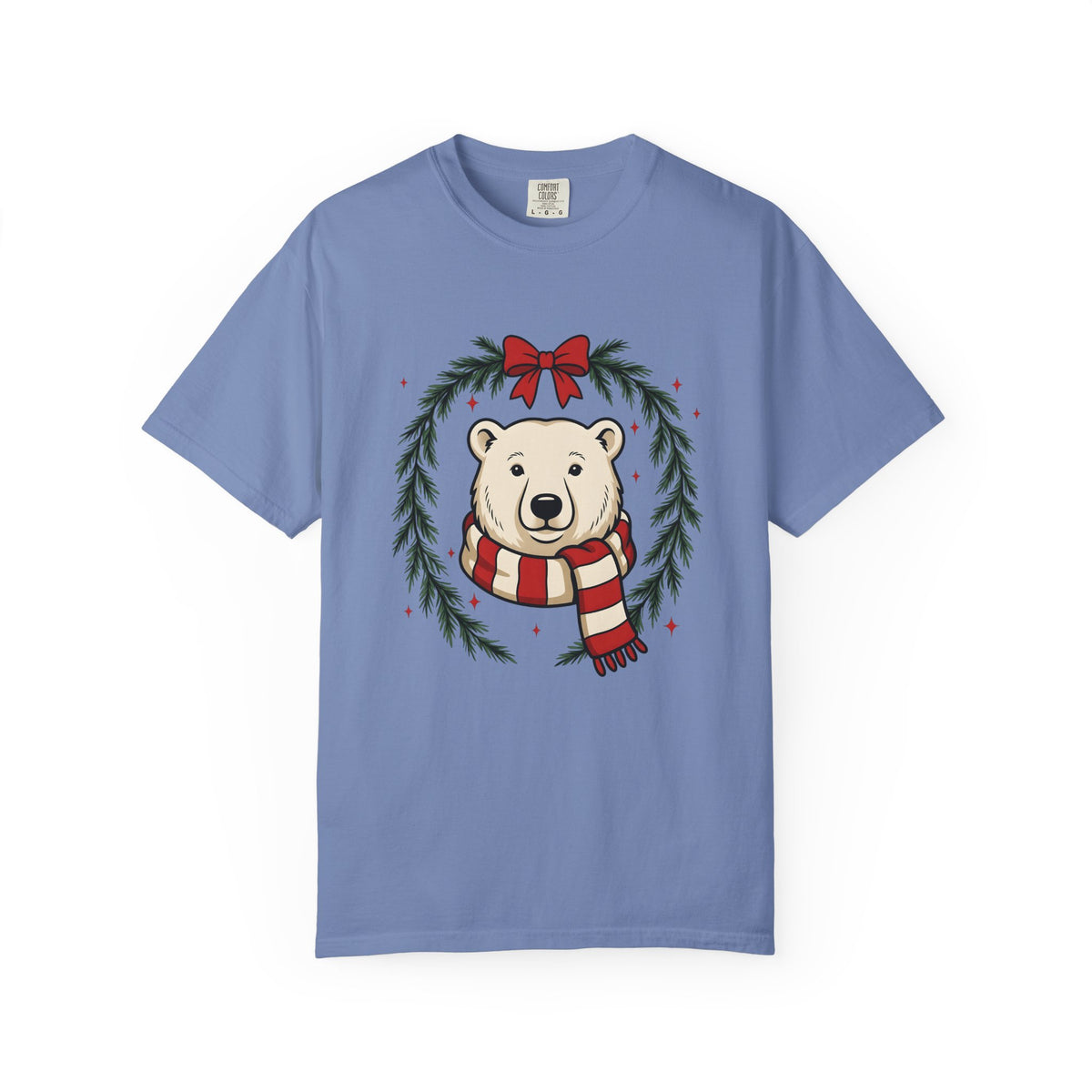 Arctic Bear T-Shirt Christmas Wildlife Gift Women Comic T-Shirt Polar Bear T-Shirt Xmas Fan Cartoon T-Shirt Animal Graphic Sketch Garland T-Shirt
