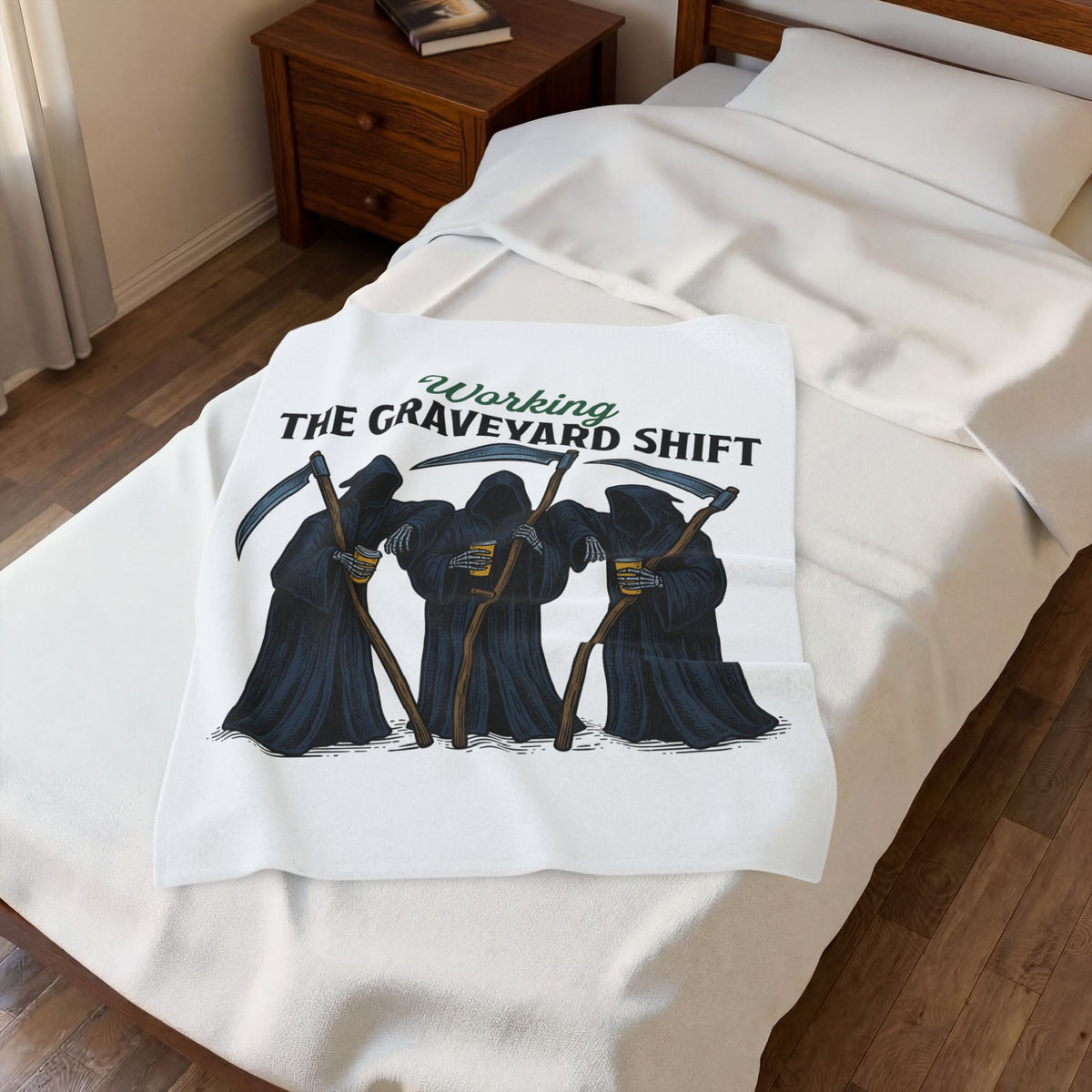Reaper Trio Blanket Halloween Macabre Gift Women Old School Blanket Grim Reaper Blanket Horror Fan Dark Art Blanket Morbid Graphic Doodle Cup