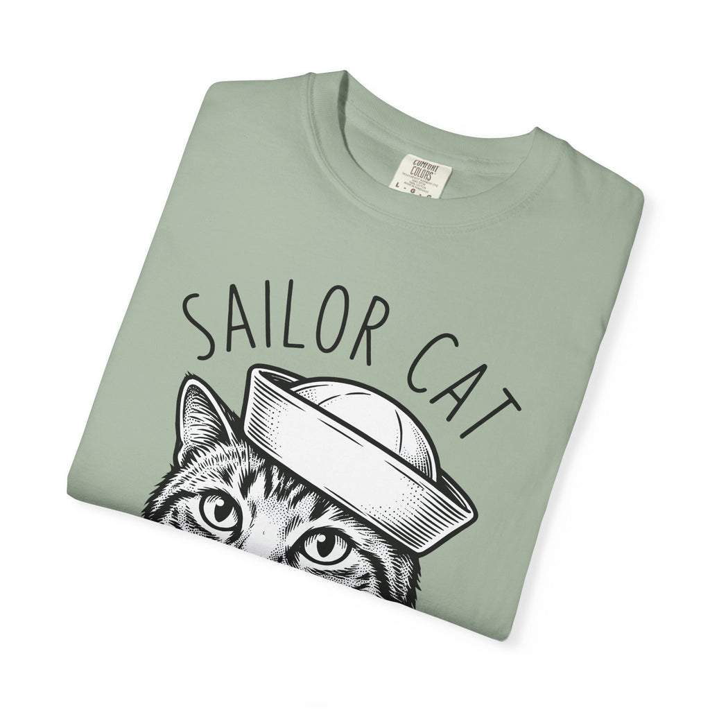 Cat Head T-Shirt Cat Sea Gift Women Sketch T-Shirt Kitten T-Shirt Cat Fan Feline T-Shirt Nautical Graphic Oceanic Design Line Art Captain Hat