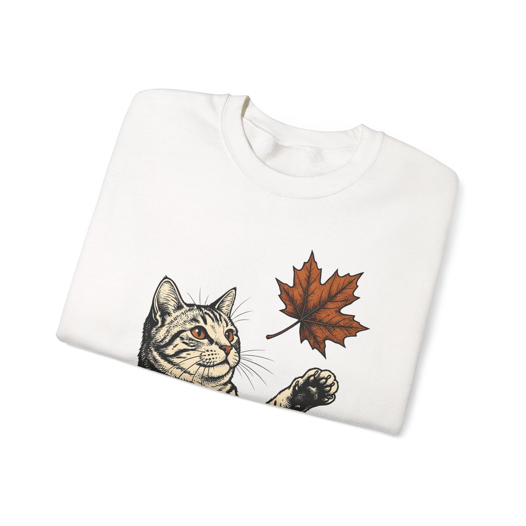 Tabby Cat Sweatshirt Cat Autumn Gift Women Vintage Sweatshirt Kitty Sweatshirt Feline Fan Retro Sweatshirt Fall Graphic Hand Drawn Maple Leaf Sweatshirt