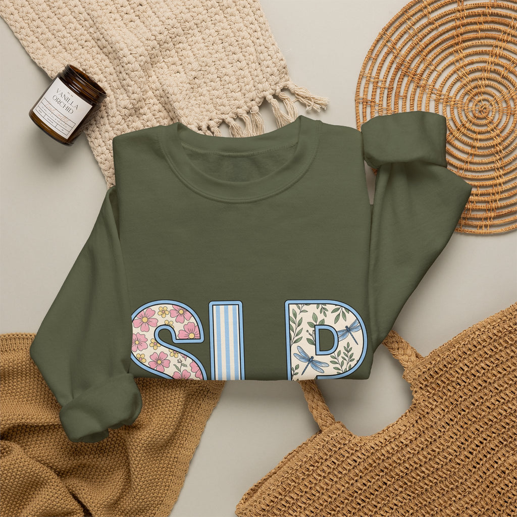 Floral Dragonfly Monogram Sweatshirt Speech Therapist Educator Gift Women Whimsical Sweatshirt Monogram Sweatshirt Speech Pathology Enthusiast Whimsy