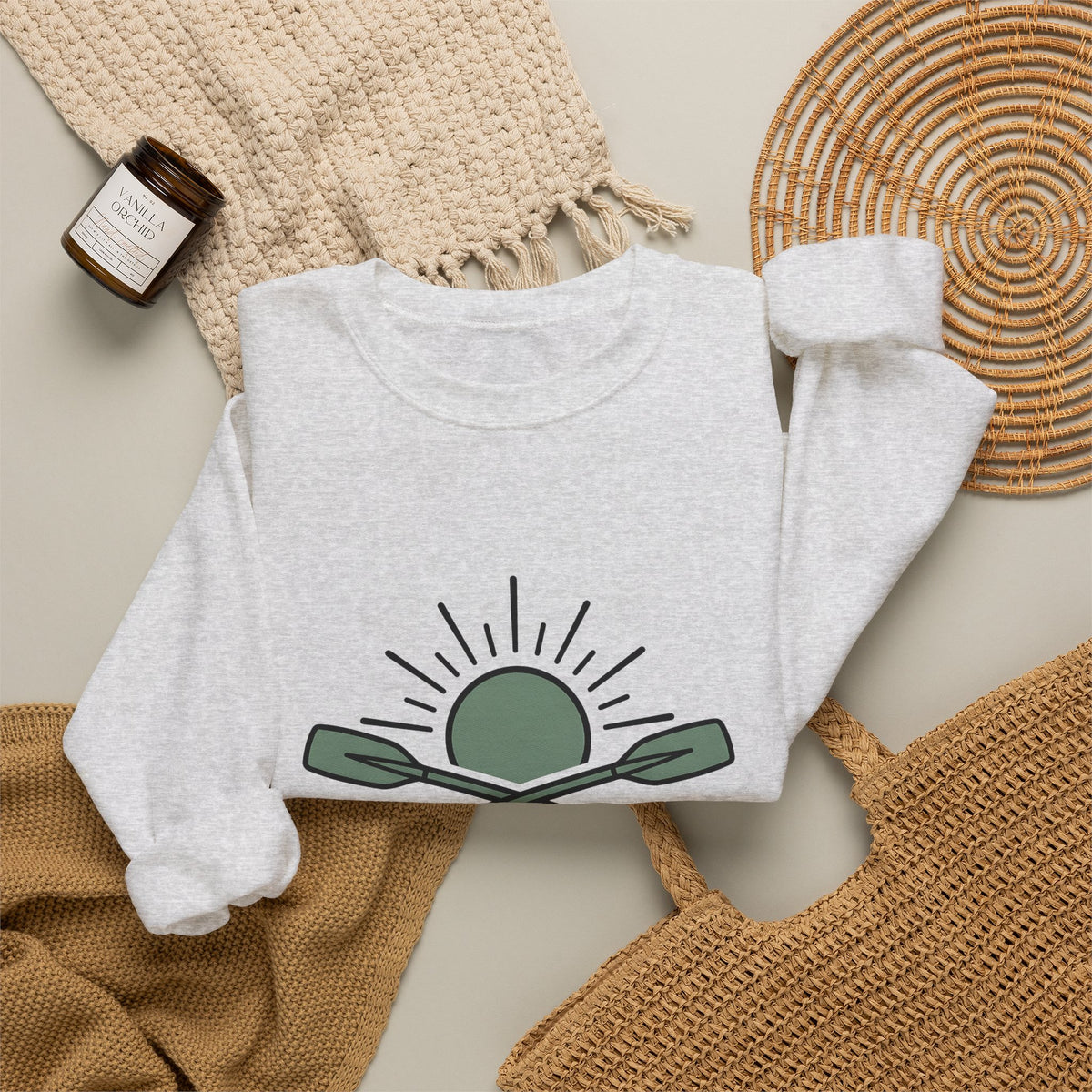 Crossed Canoe Paddles Sweatshirt Kayaking Nature Gift Women Hand Drawn Sweatshirt Paddles Sweatshirt Kayaker Enthusiast Illustrated Design Outdoor Graphic