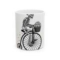 Skeleton Bicycle Mug Halloween Gothic Gift Women Vintage Mug Bike Mug Horror Fan Retro Mug Dark Graphic Hand Drawn Skulls Mug