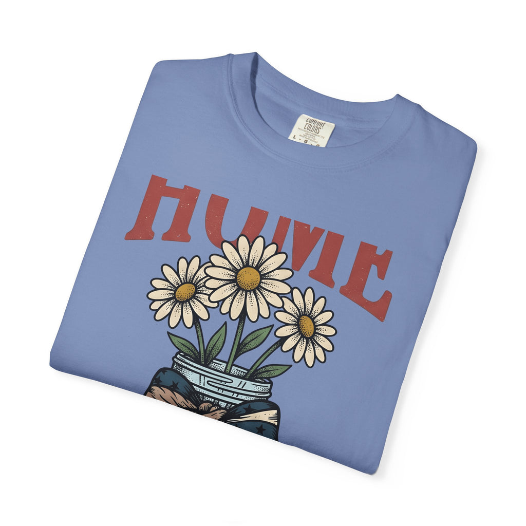 Daisy Glass Jar T-Shirt America Country Gift Women Retro T-Shirt Mason Jar T-Shirt Patriot Fan Vintage T-Shirt Rural Graphic Sketch Flag Ribbon