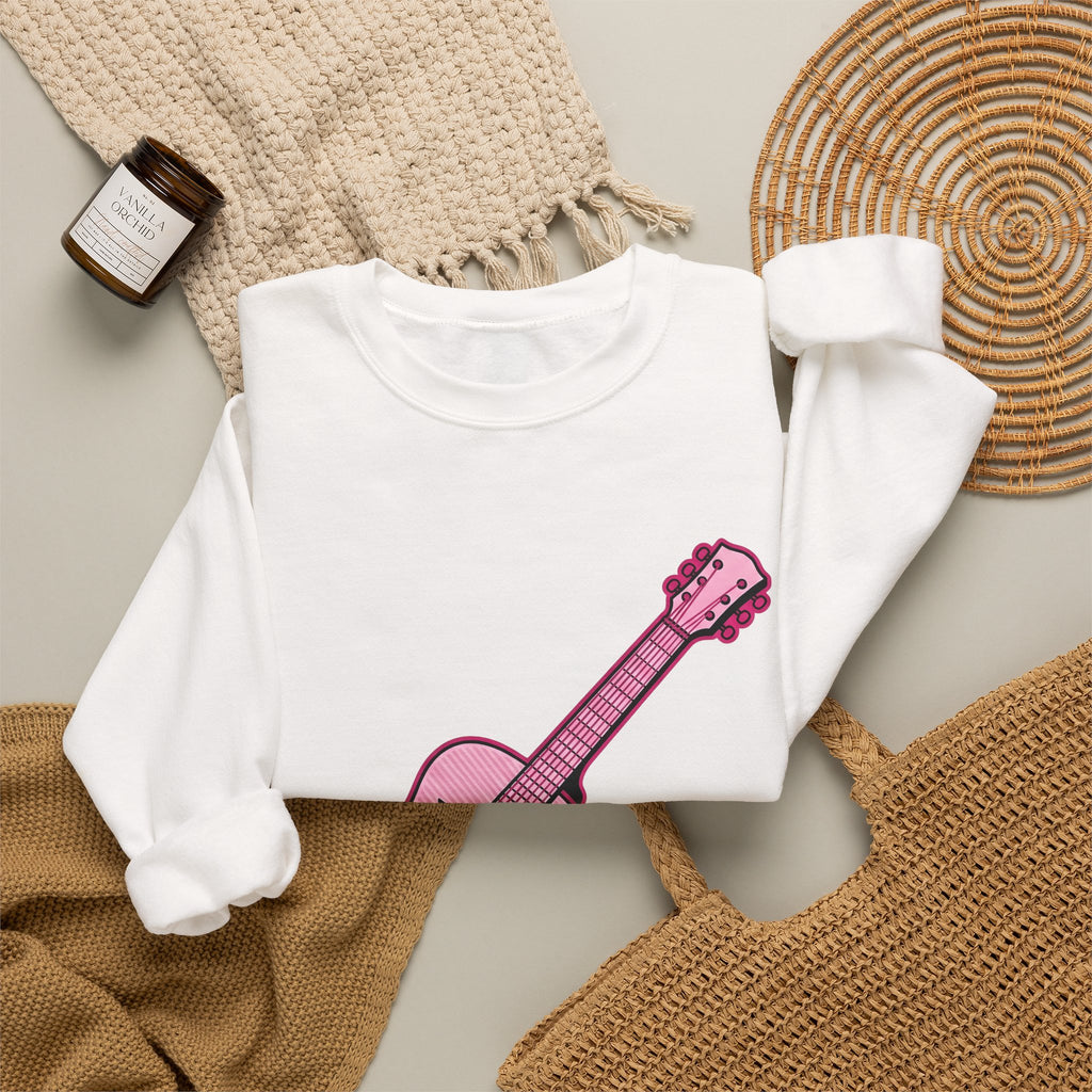 Pink Electric Guitar Sweatshirt Cowgirl Instruments Gift Women Cartoon Sweatshirt Guitar Sweatshirt Cowboy Fan Comic Sweatshirt Music Graphic Vintage Star