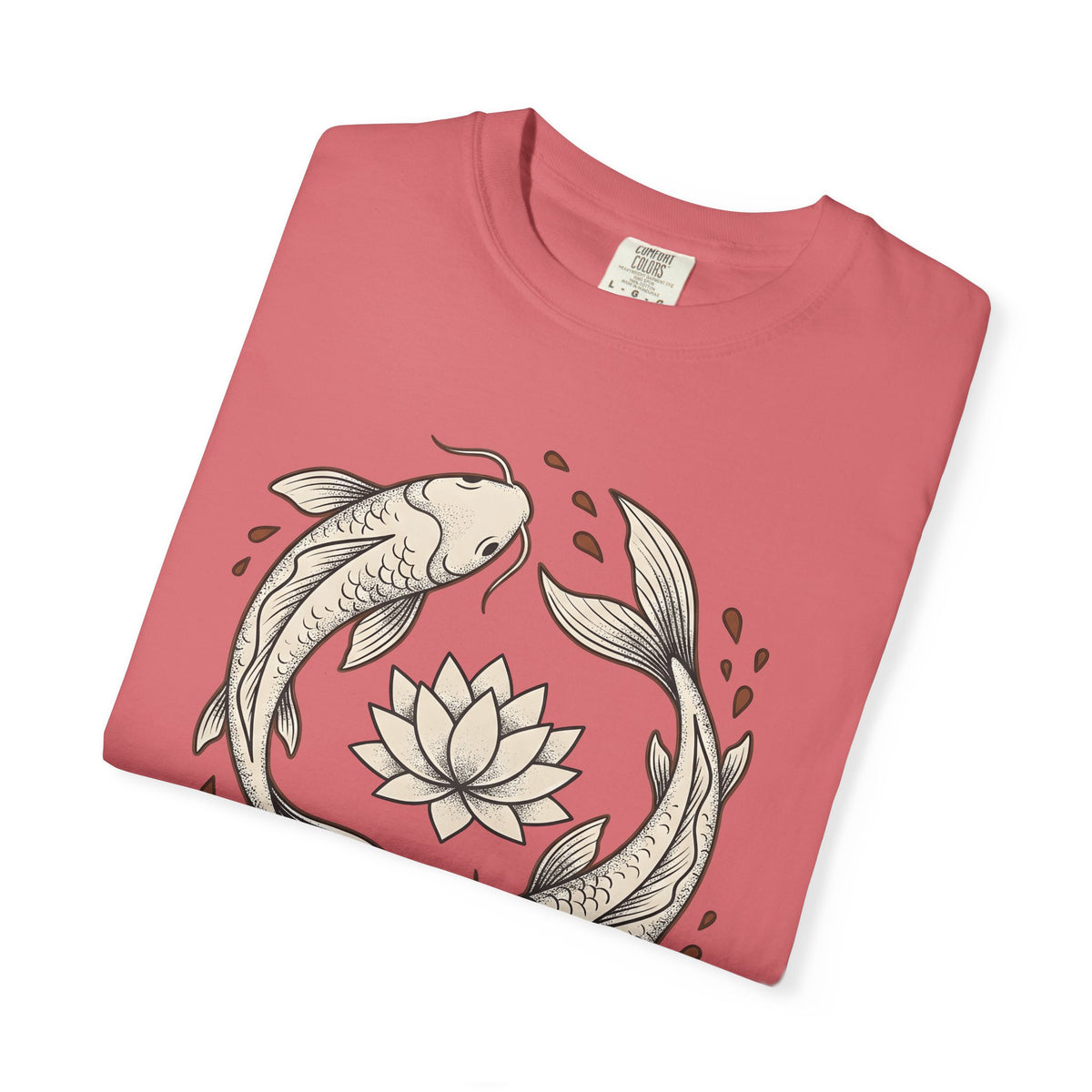 Koi Fish T-Shirt Koi Fish Calm Gift Women Folk Art T-Shirt Carp T-Shirt Koi Fan Naïve Art T-Shirt Serene Graphic Outline Flower T-Shirt
