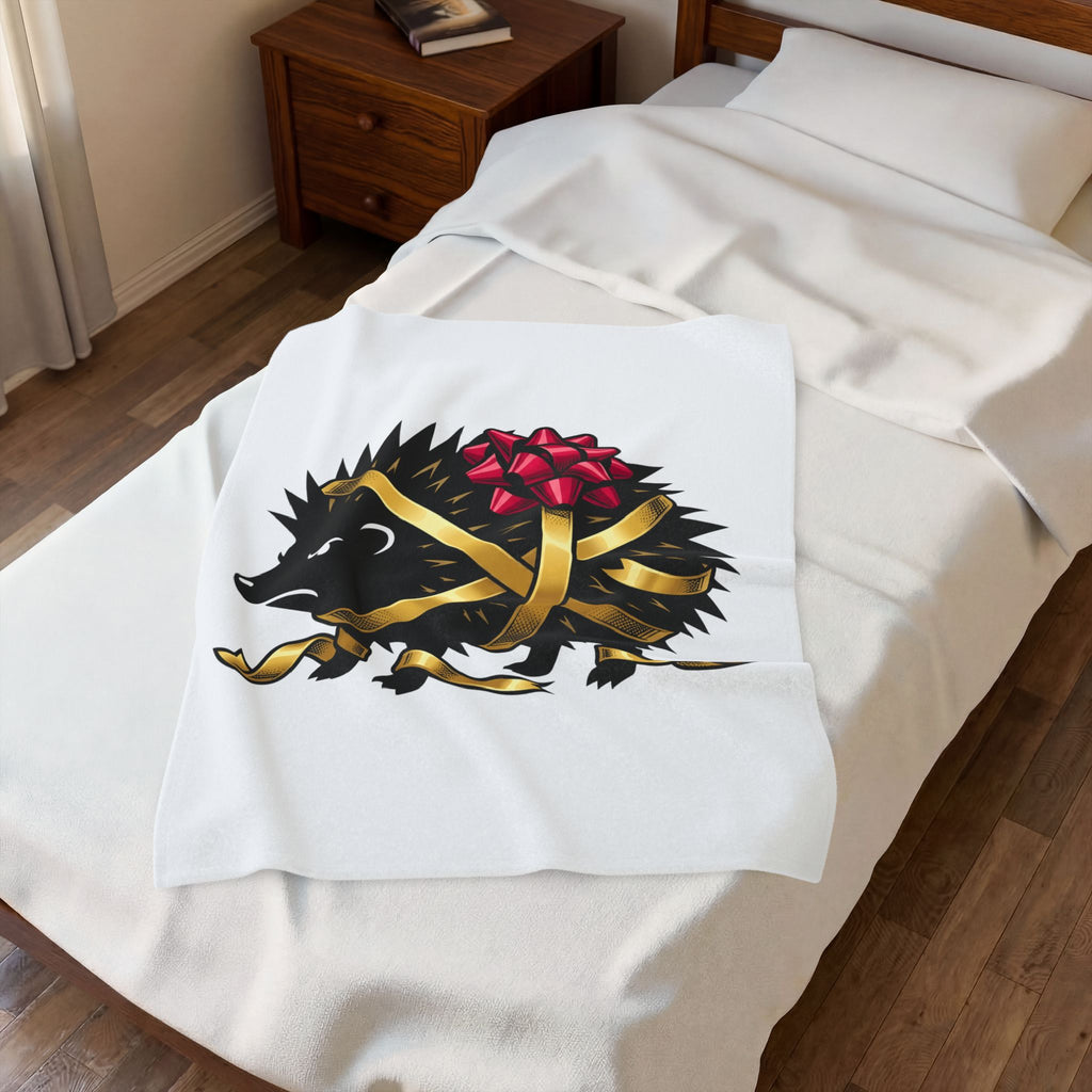 Hedgehog Present Christmas Fauna Gift Comic Porcupine Xmas Fan Cartoon Wildlife Heavy Bow Blanket