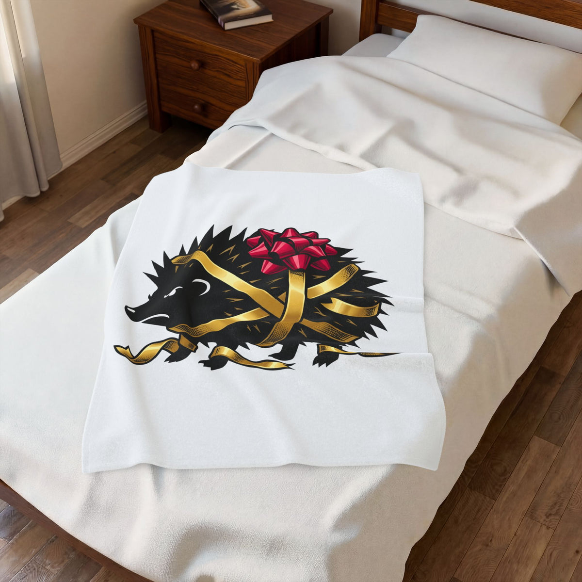 Hedgehog Present Christmas Fauna Gift Comic Porcupine Xmas Fan Cartoon Wildlife Heavy Bow Blanket