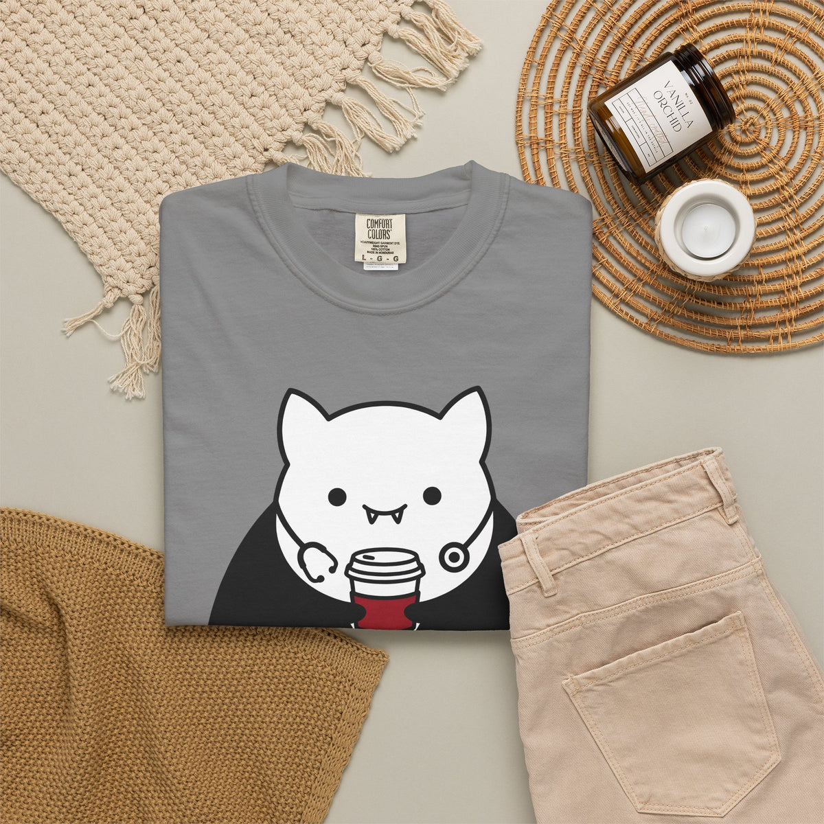 Vampire Coffee T-Shirt T-Shirt Nurses Fall Gift Women Cartoon T-Shirt Coffee Cup T-Shirt Nurse Enthusiast Comic T-Shirt Autumn Graphic Clean Nurse