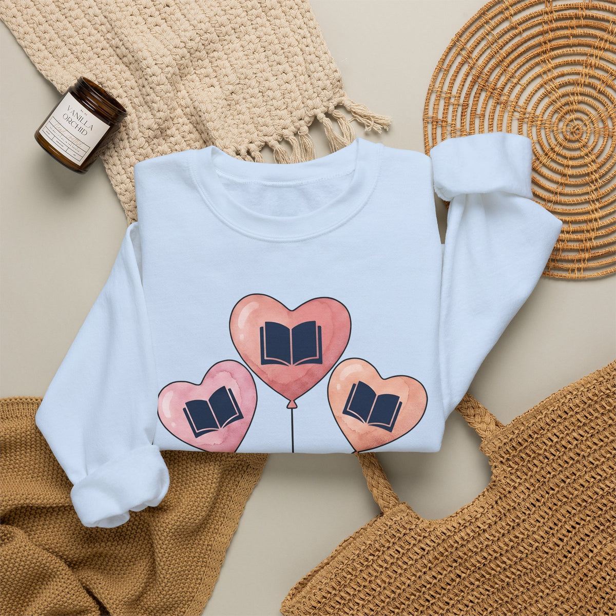 Love Balloon Sweatshirt Cute Books Gift Women Paint Sweatshirt Balloon Sweatshirt Adorable Fan Artistic Sweatshirt Literary Graphic Sketch Novel Sweatshirt