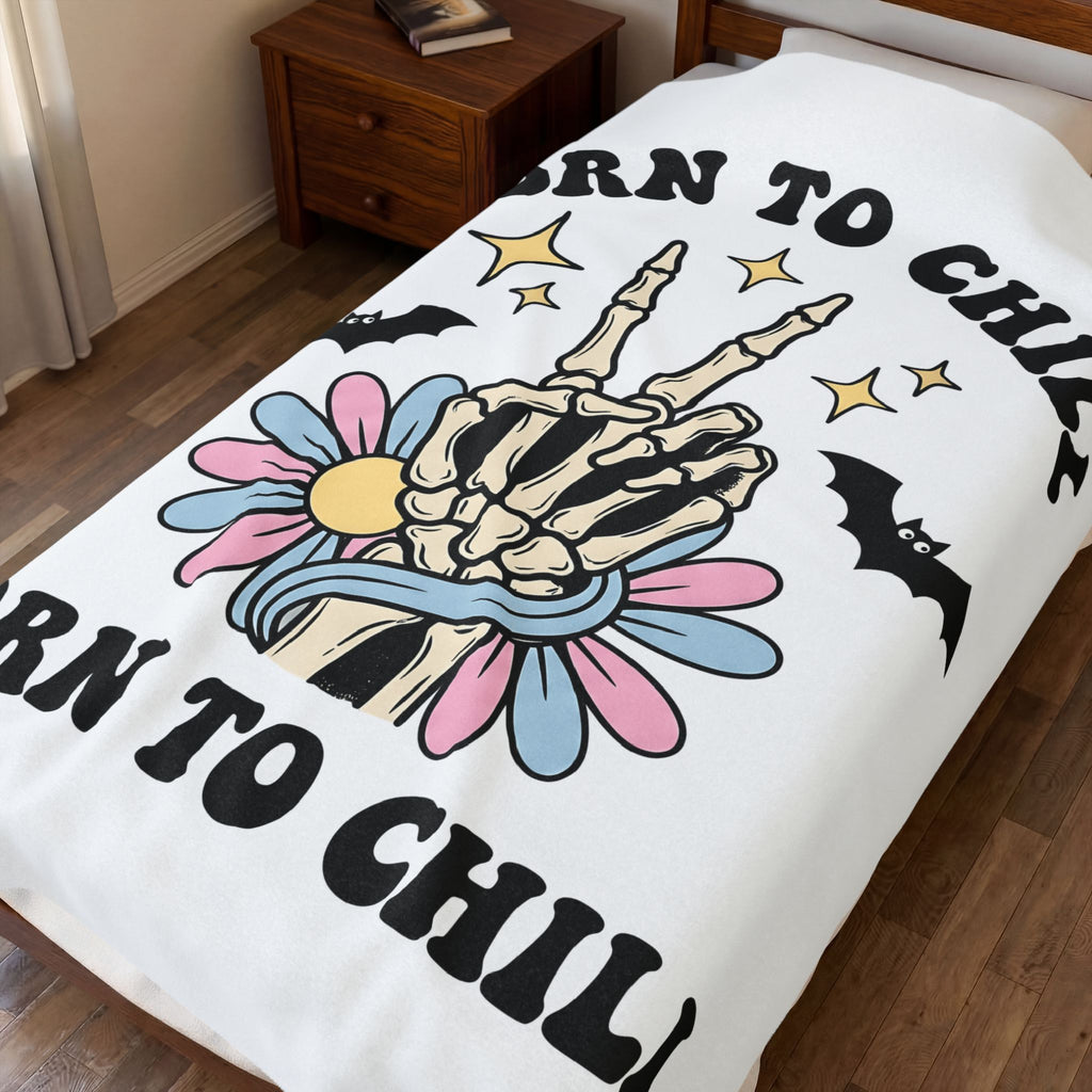 Skeleton Hand Blanket Halloween Gothic Gift Women Retro Blanket Bone Hand Blanket Horror Fan Dark Art Blanket Gothic Graphic Boho Bats Blanket
