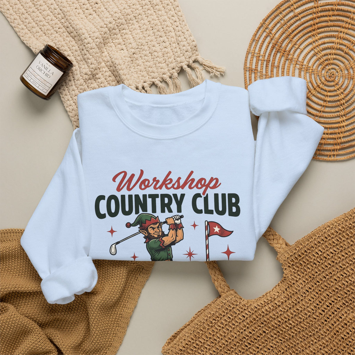 Festive Elf Golf Sweatshirt Christmas Workout Gift Women Sketch Sweatshirt Elf Golfing Sweatshirt Christmas Fan Fitness Graphic Classic Golf Post Sweatshirt
