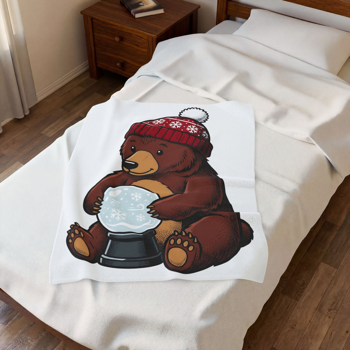 Bear Snow Globe Blanket Animals Holiday Gift Women Cute Blanket Snow Globe Blanket Wildlife Fan Cartoon Blanket Christmas Graphic Hand Drawn Winter