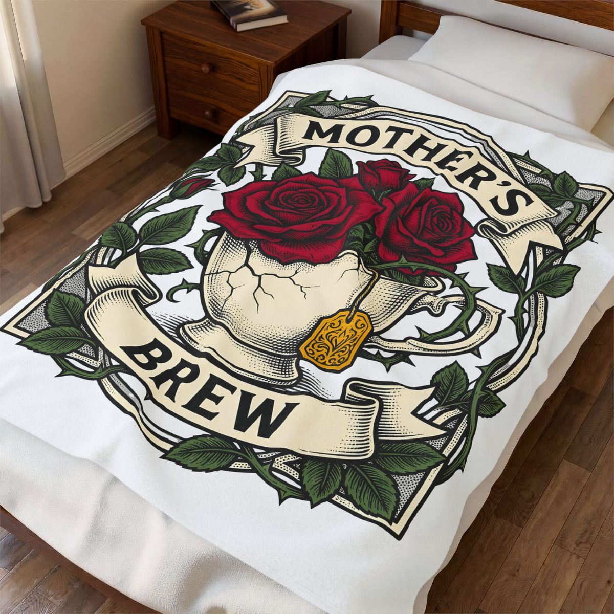 Teacup Blossoms Blanket Moms Bouquet Gift Women Hand Painted Blanket Flower Blanket Mother Fan Floral Blanket Floral Graphic Doodle Tea Sachet