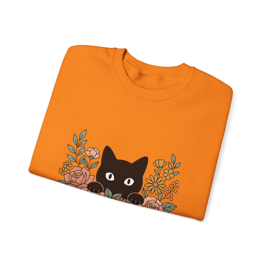 Black Cat Sweatshirt Halloween Garden Gift Women Print Art Sweatshirt Cat Sweatshirt Horror Fan Graphic Sweatshirt Yard Graphic Classic Flower Arrangement