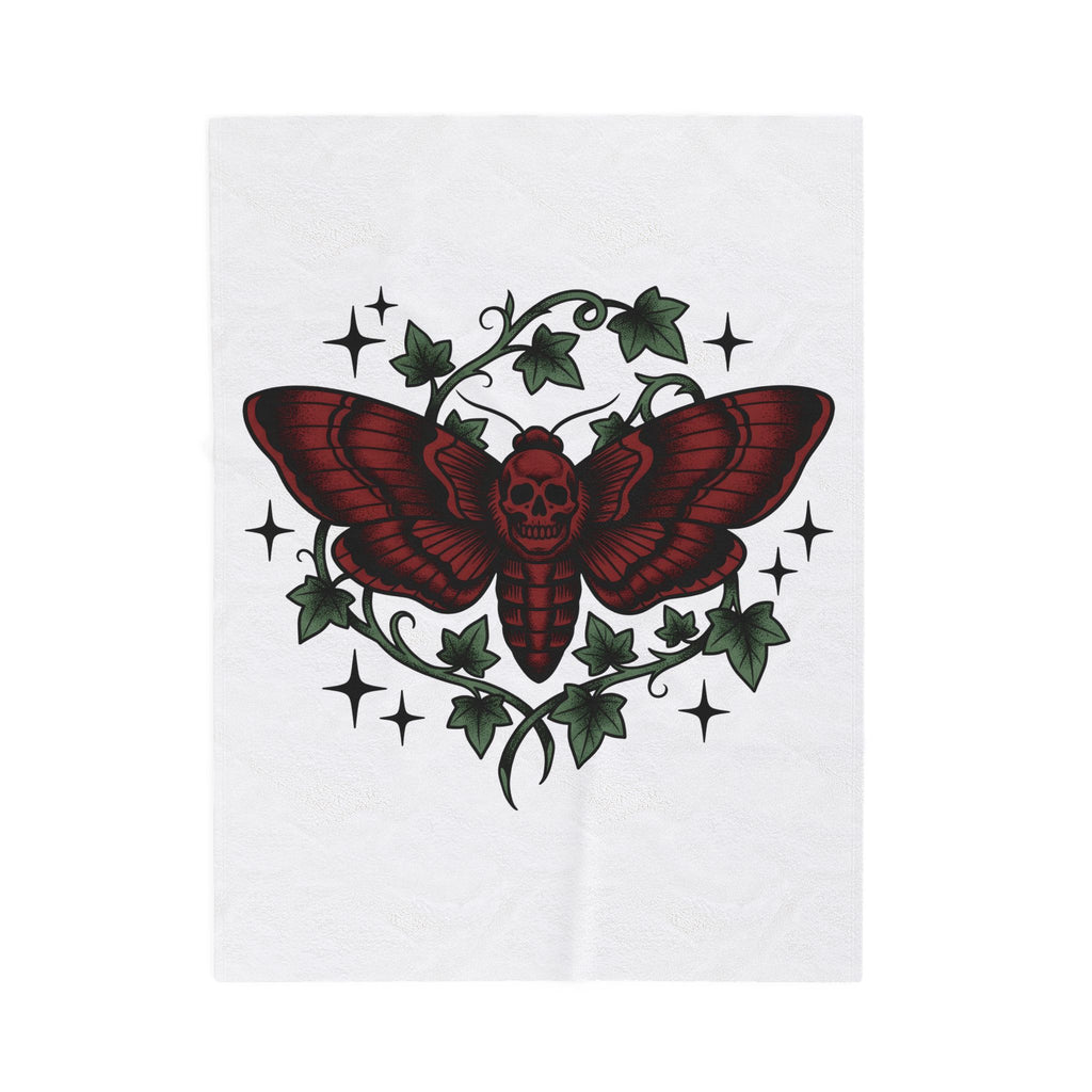 Skull Moth Blanket Halloween Gothic Gift Women Tattoo Blanket Deathshead Moth Blanket Horror Fan Dark Art Blanket Gothic Graphic Vintage Ivy Blanket