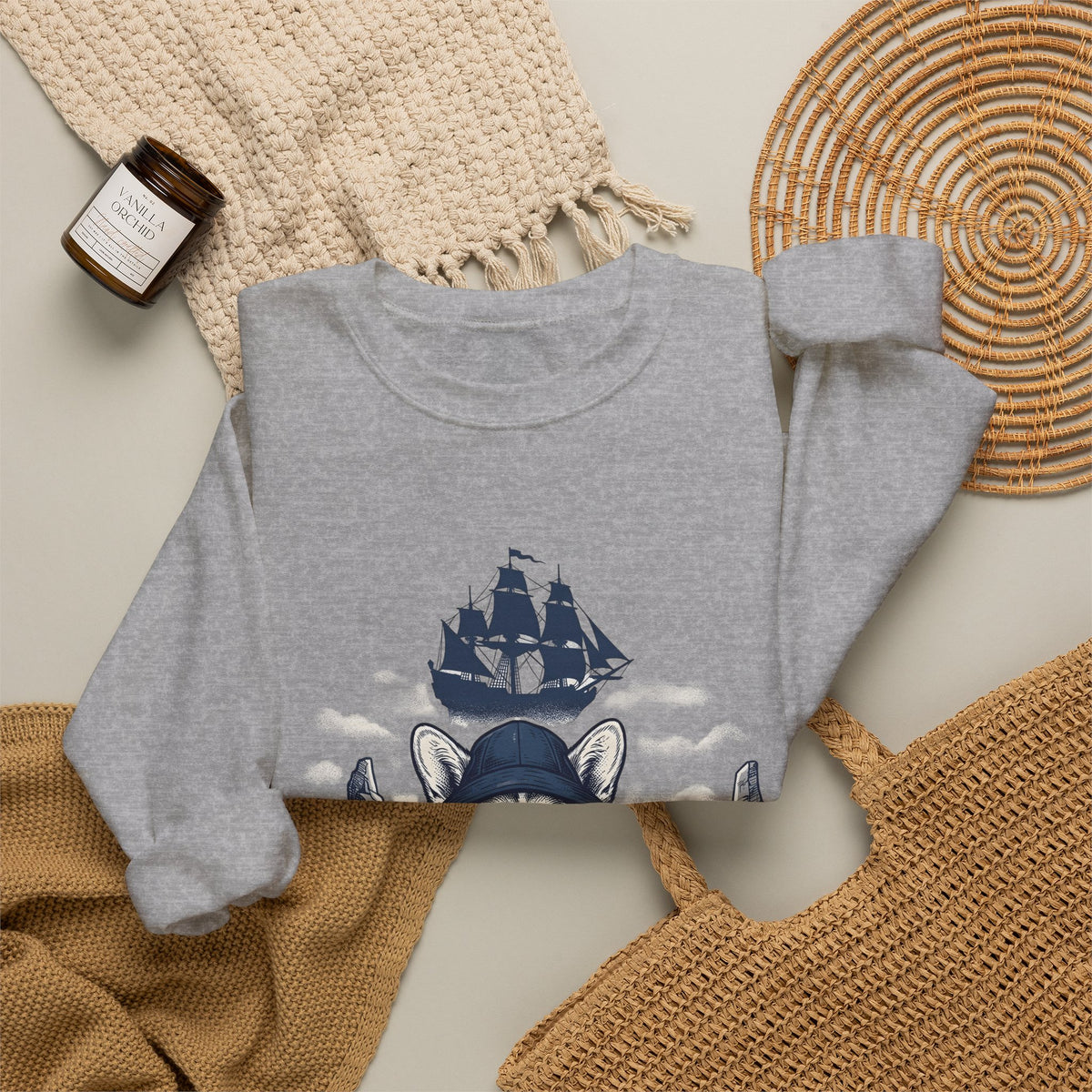 Corgi Pet Sweatshirt Dog Sailing Gift Women Classic Sweatshirt Puppy Sweatshirt Dog Fan Retro Sweatshirt Nautical Graphic Line Art Pirate Boat Sweatshirt