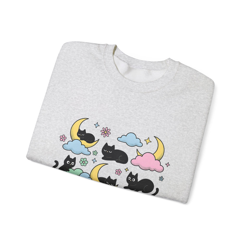 Black Cats Sweatshirt Cat Celestial Gift Women Kawaii Sweatshirt Kitties Sweatshirt Cat Fan Astrology Graphic Sweatshirt Pastel Crescent Moon Sweatshirt