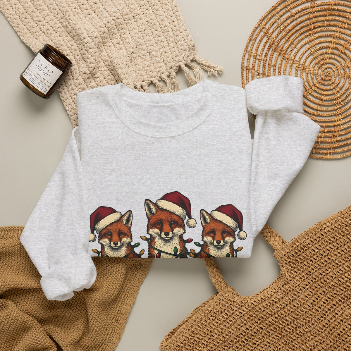 Fox Pack Sweatshirt Christmas Critters Gift Women Cartoon Sweatshirt Foxes Sweatshirt