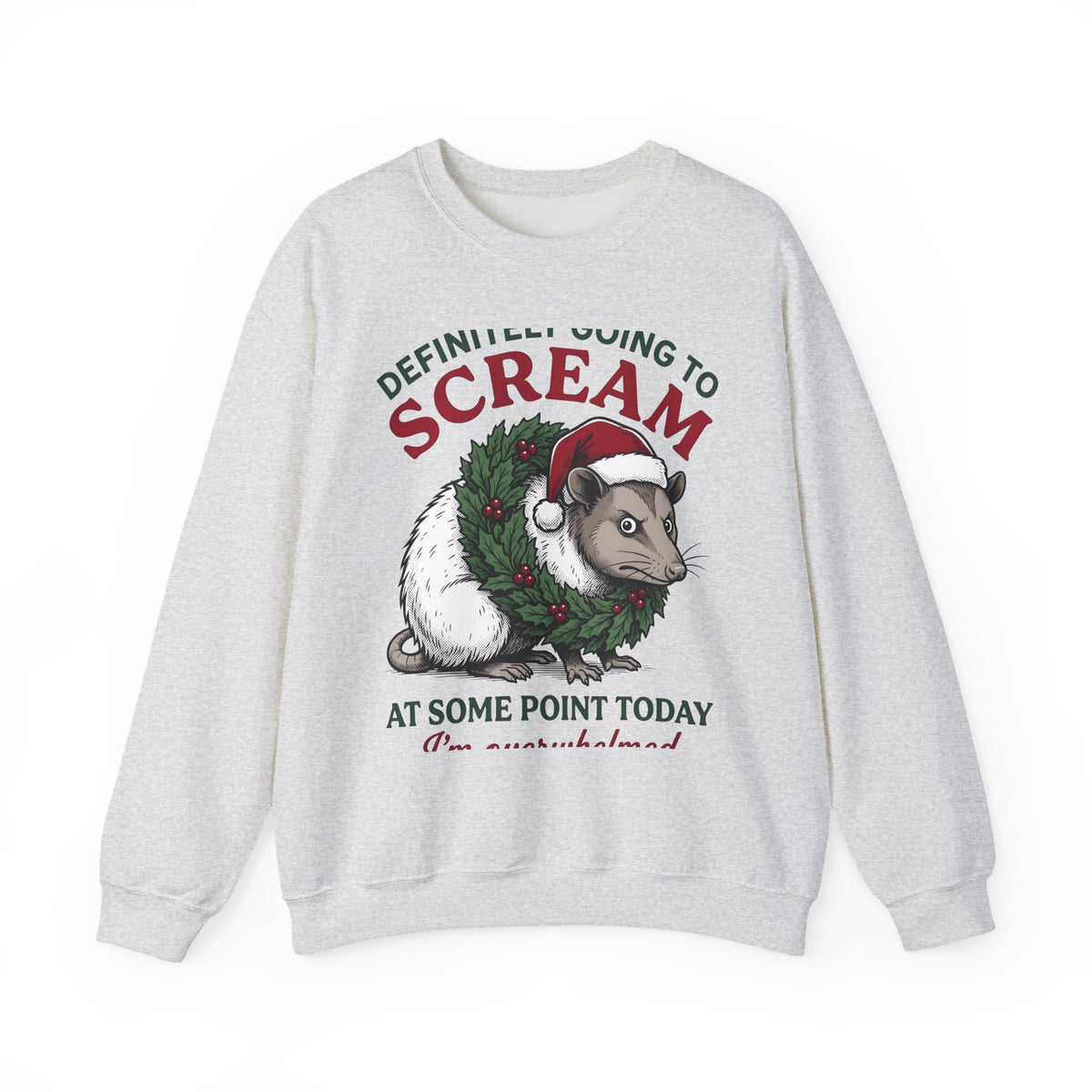 Possum Holiday Hat Sweatshirt Funny Critter Gift Women Sketch Sweatshirt Opossum Sweatshirt Humor Fan Doodle Sweatshirt Animal Graphic Line Art Xmas Wreath