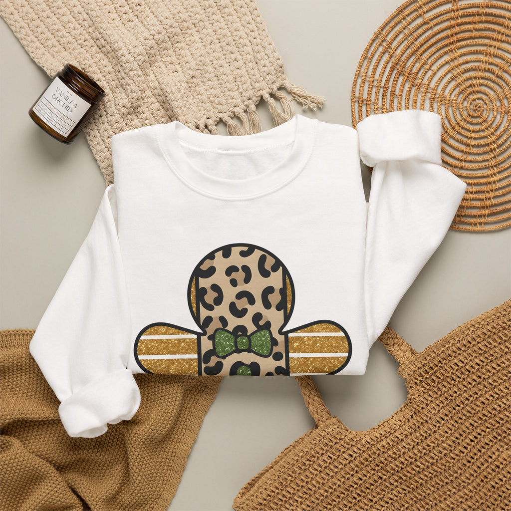 Spotted Gingerbread Animal Xmas Gift Shimmer Gingerbread Man Leopard Fan Glitter Holiday Sweatshirt