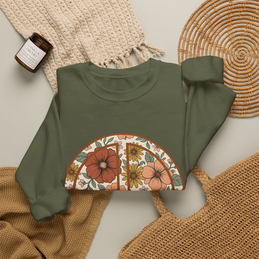 Peace Hand Flower Sweatshirt Boho Chic Psychedelic Gift Women Folk Sweatshirt Peace Sign Sweatshirt Hippie Fan Bohemian Sweatshirt Trippy Graphic Classic
