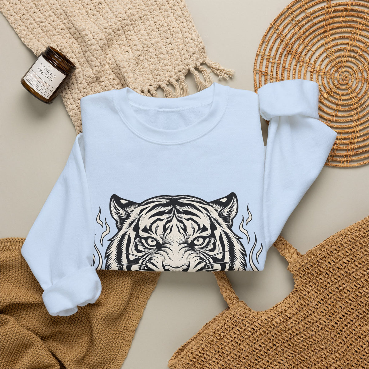 Tiger Face Sweatshirt Tiger Wildlife Gift Women Tribal Sweatshirt Tiger Sweatshirt Tiger Fan Big Cat Graphic Retro Fire Sweatshirt