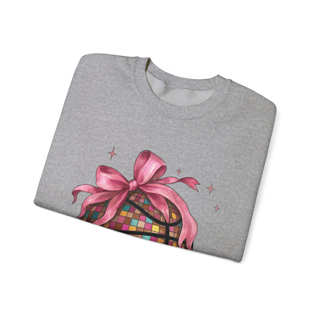 Basketball Disco Ball Sweatshirt Moms Sports Gift Women Whimsical Sweatshirt Disco Ball Sweatshirt Mom Fan Whimsy Sweatshirt Athlete Graphic Watercolor Pink