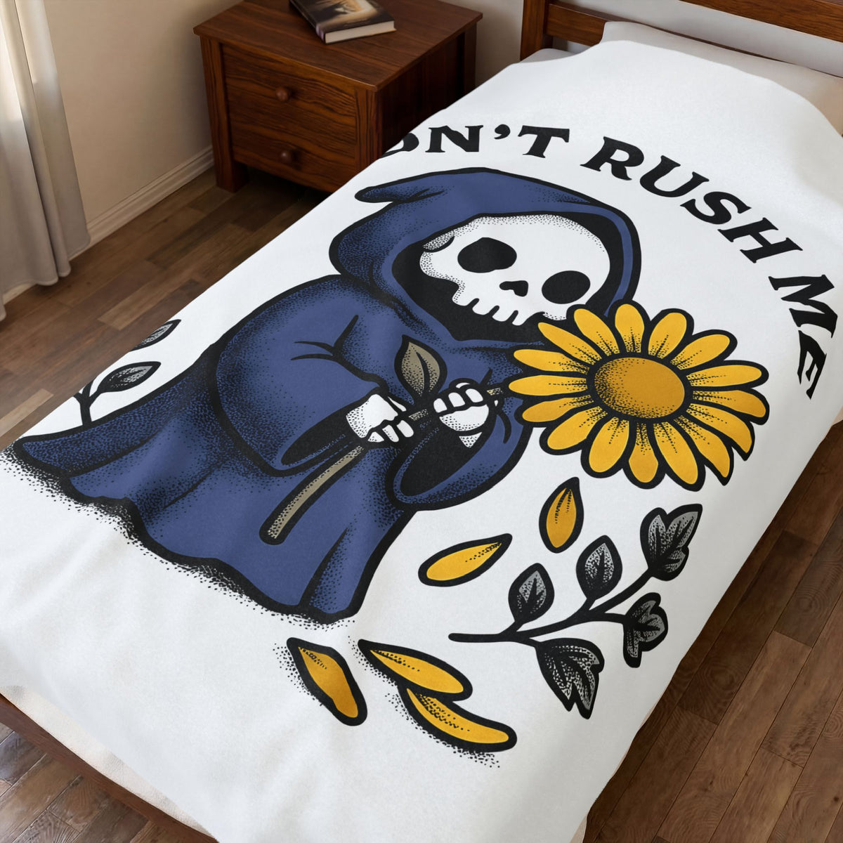 Death Figure Blanket Halloween Witchcraft Gift Women Doodle Blanket Grim Reaper Blanket Horror Fan Skeleton Graphic Blanket Classic Bloom Blanket