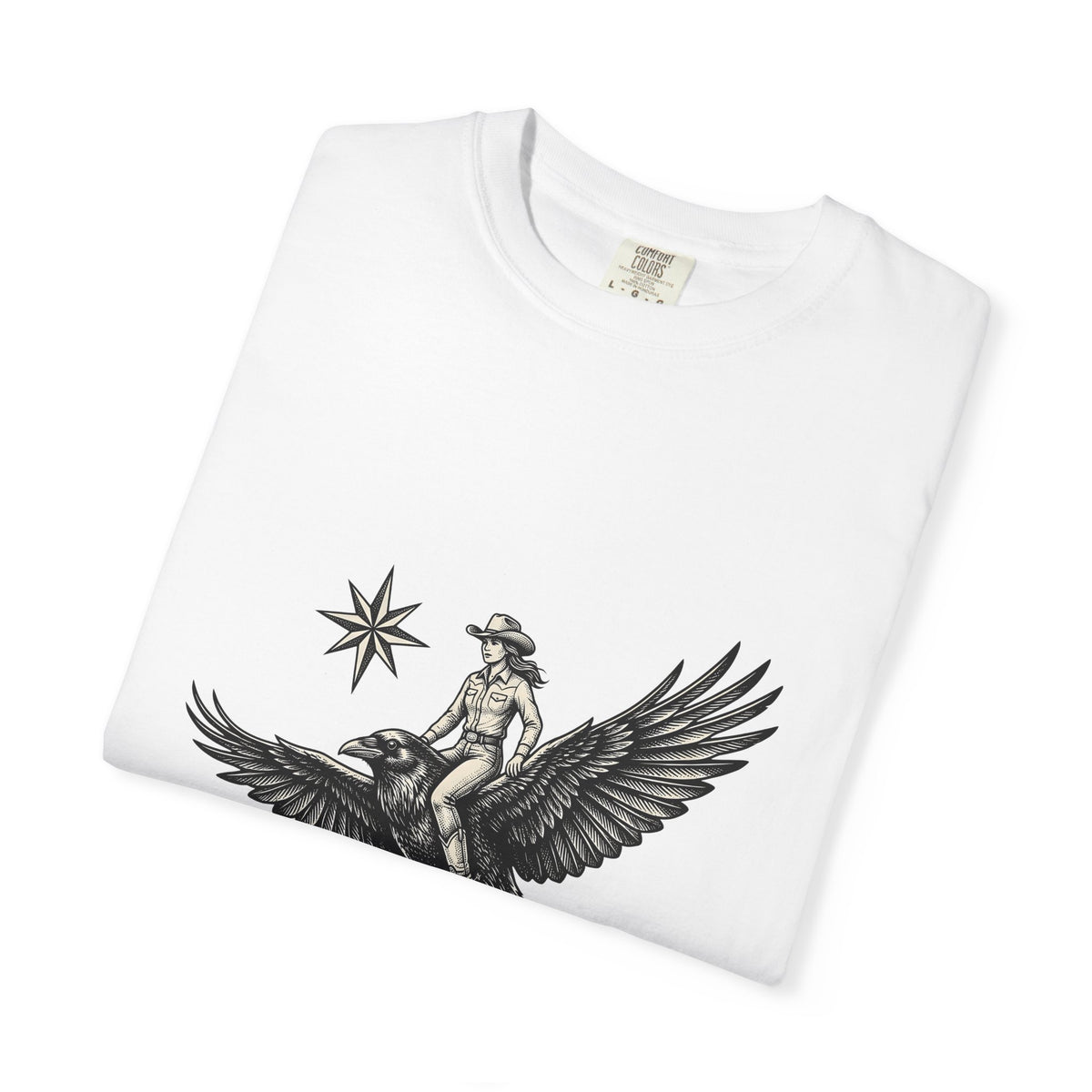 Cowgirl On Raven Cowgirl Travel Gift Country Horsewoman Cowboy Fan Rustic Adventure Retro T-Shirt