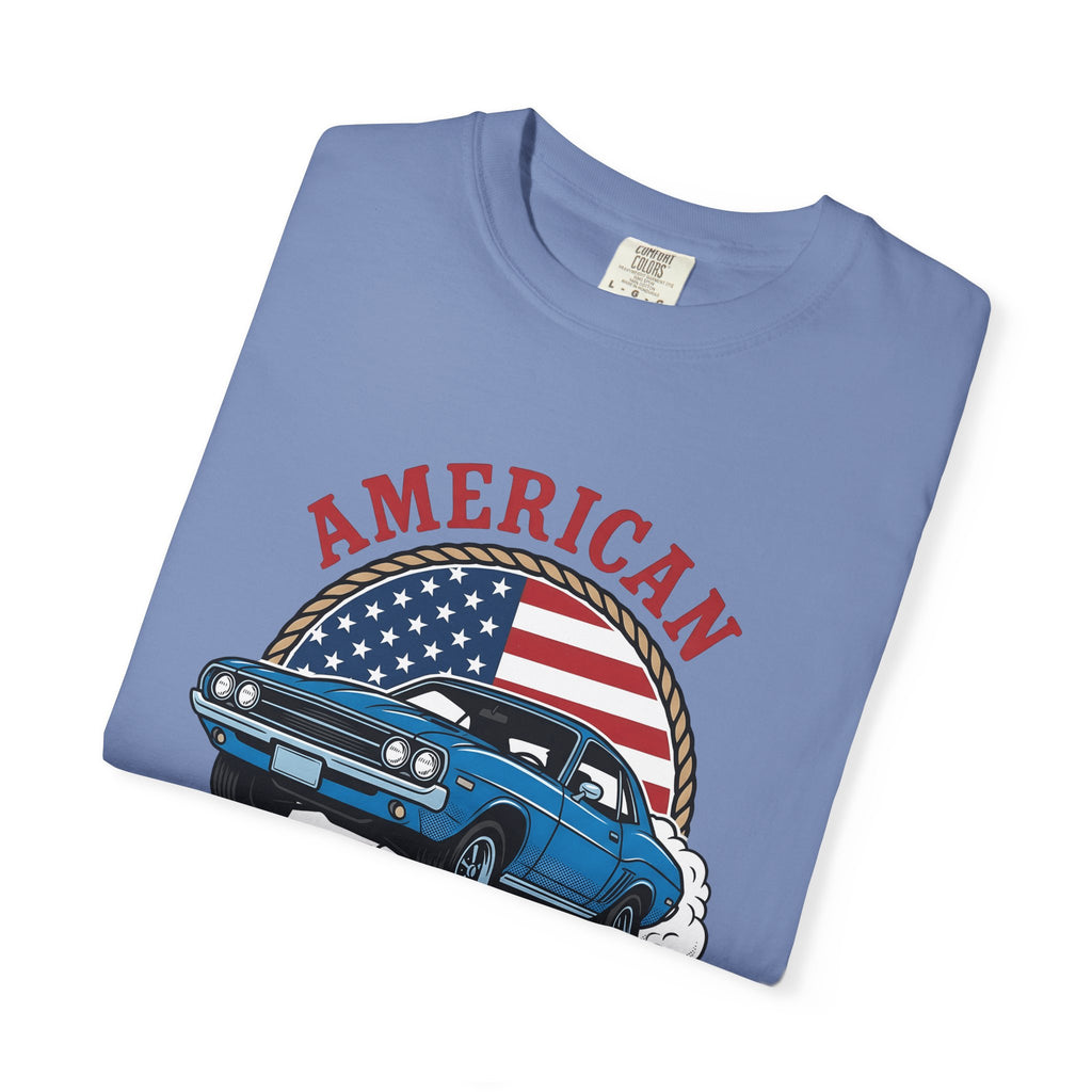 Muscle Car T-Shirt America Automotive Gift Women Vintage T-Shirt Hot Rod T-Shirt Patriot Enthusiast Classic T-Shirt Car Graphic Retro American Flag