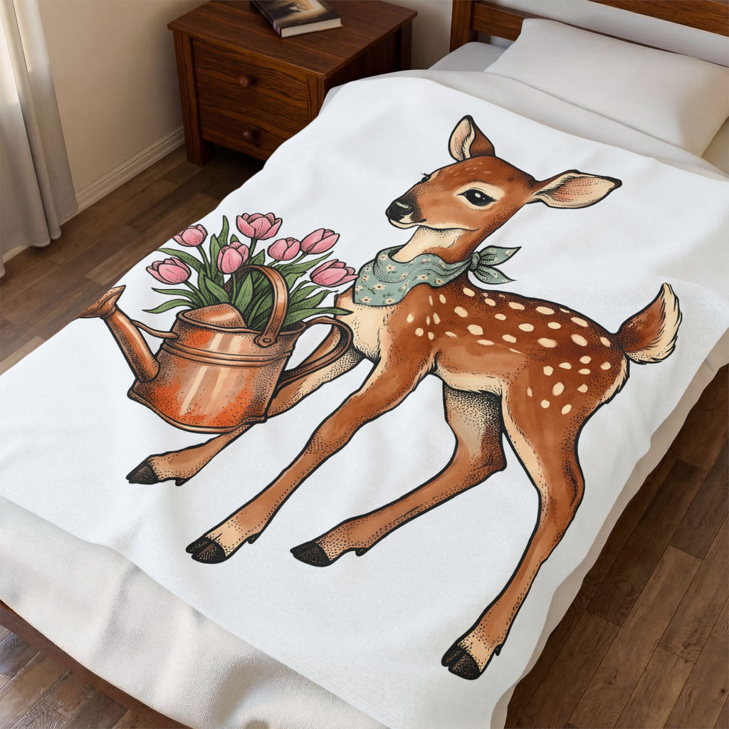 Newborn Fawn Blanket Easter Season Gift Women Playful Blanket Fawns Blanket Spring Fan Whimsical Blanket Seasonal Graphic Retro Wildflowers Blanket